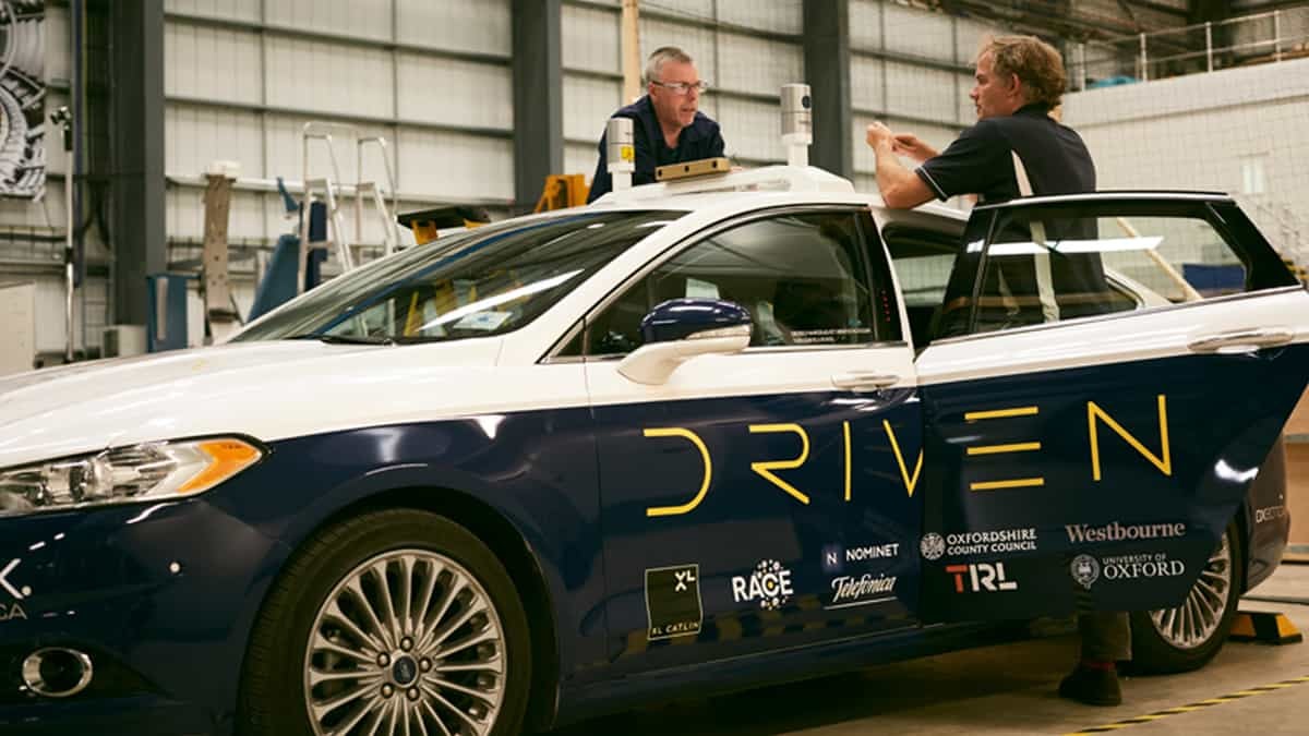 Self-driving cars weave through roads on a test run in London’s Stratford district (Photo: Driven)