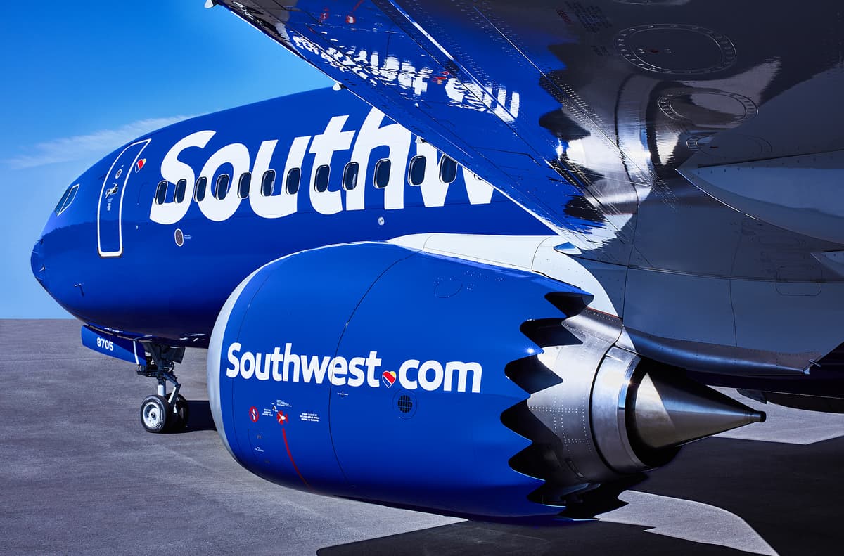 A Southwest plane painted in blue