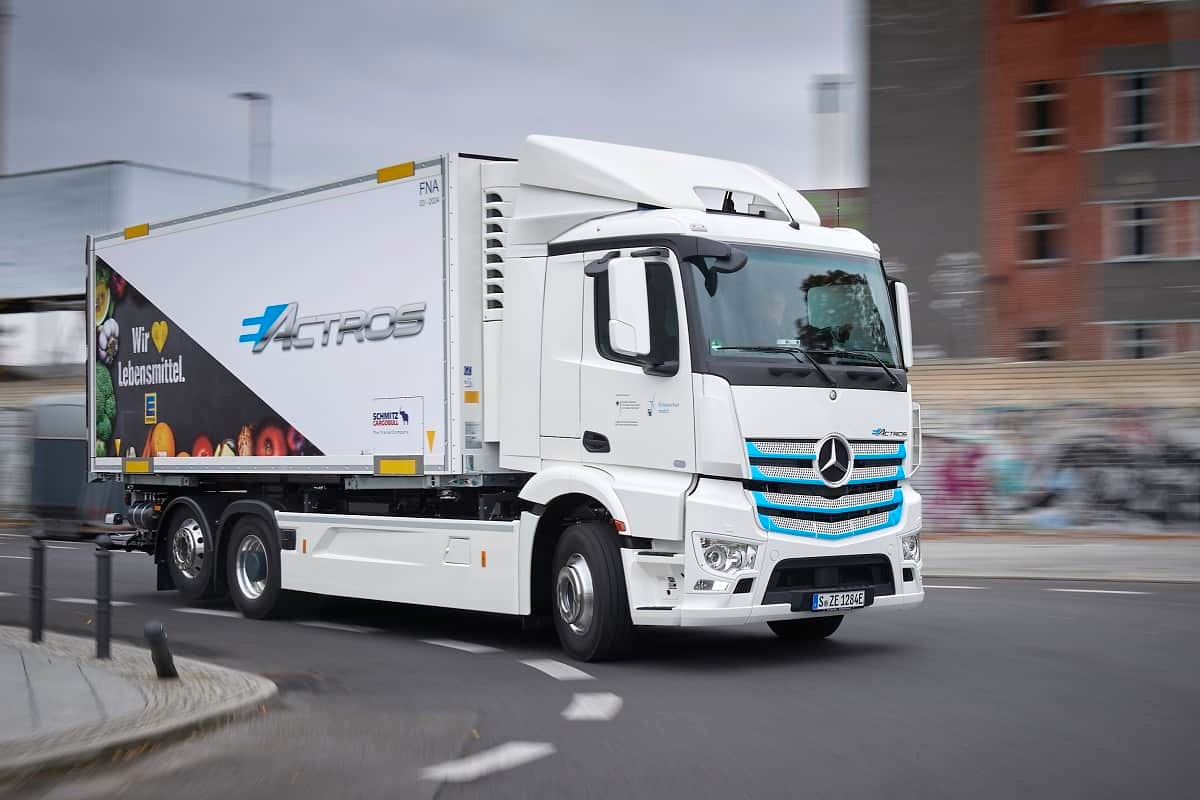 Pictured: an example of Daimler / Mercedes-Benz electric truck "Actros"