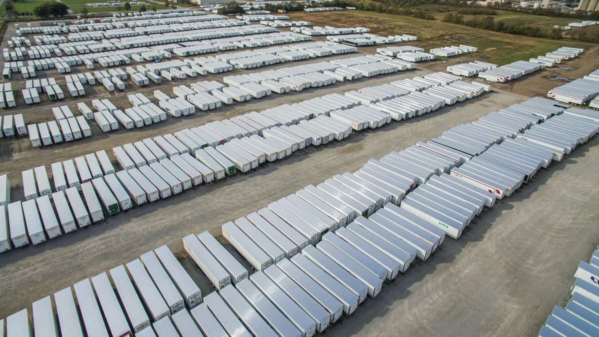 Wabash dry van trailers in holding area