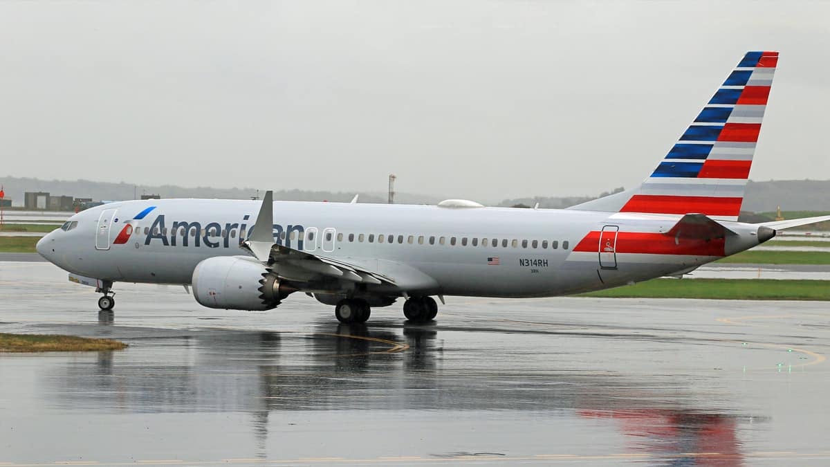 Airplane on rainy runway