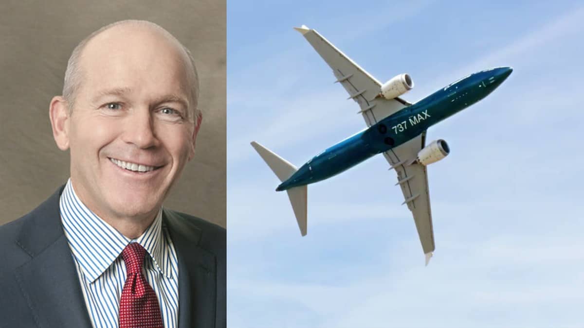 Boeing CEO David Calhoun and a 737 MAX plane