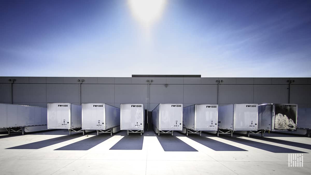 A line of trailers parked at a consolidation center