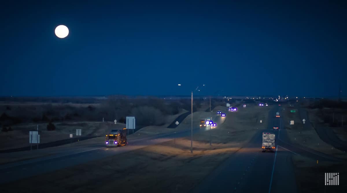 Highway trucking at night