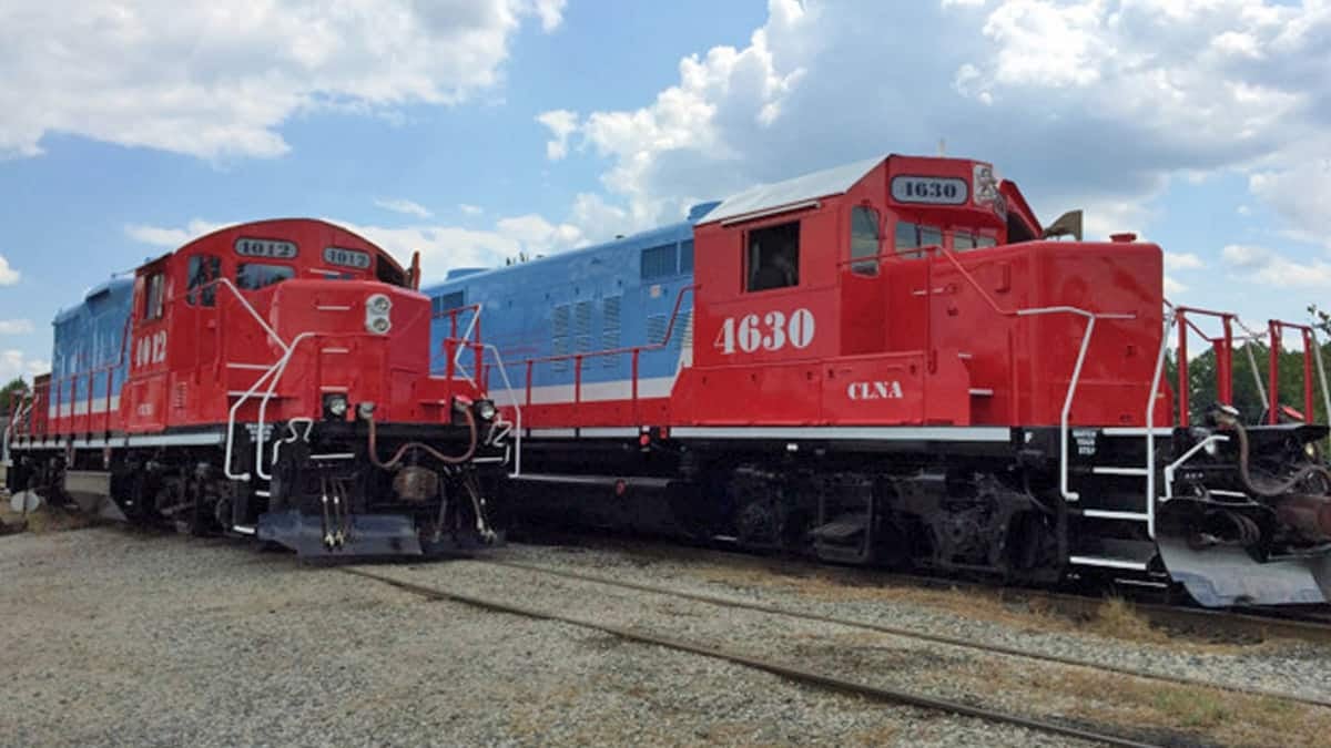 A photograph of two locomotives.