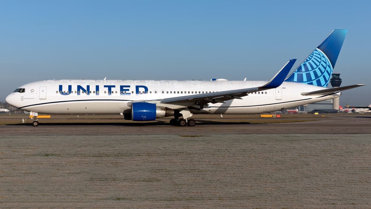 United Airlines jet on runway