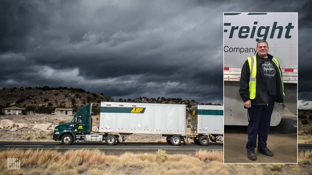 ABF tractor-trailer (background), driver Warren Brownlee (foreground).