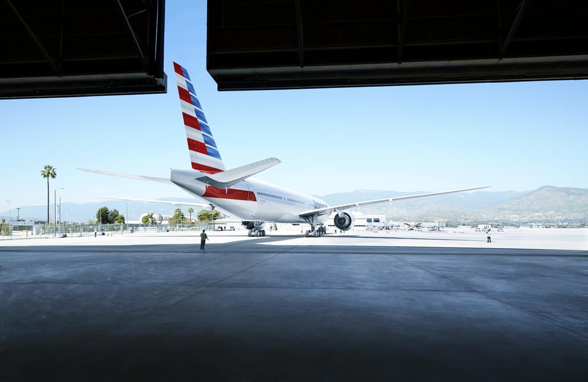 American Airlines jet at hanger