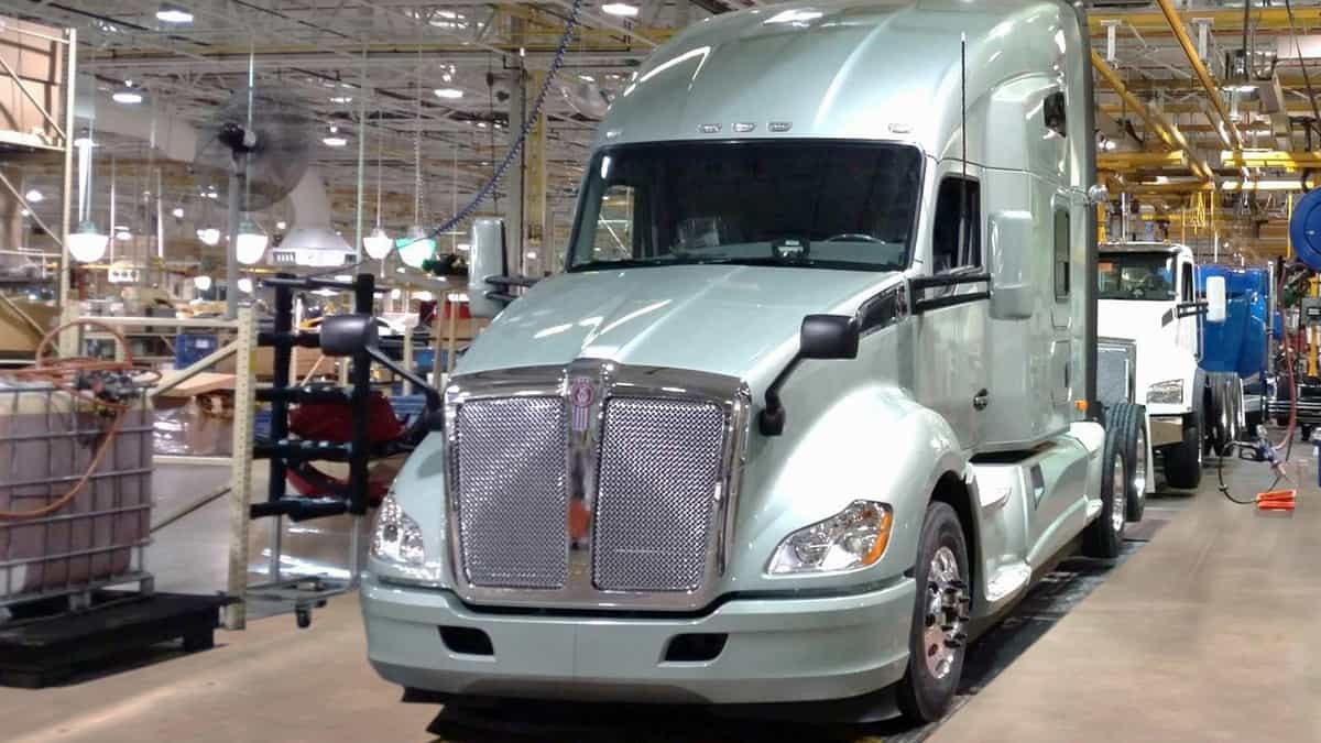 Kenworth truck on production line