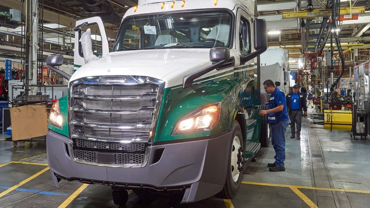 Freightliner truck on production line