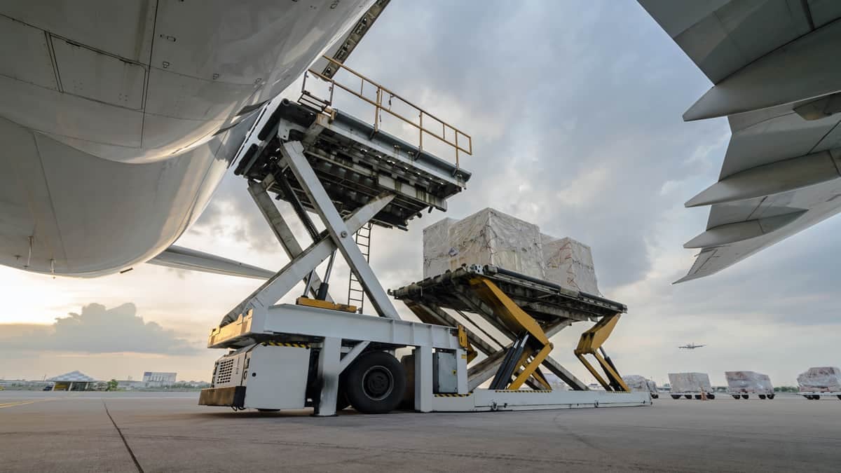 Cargo being loaded on a big jet