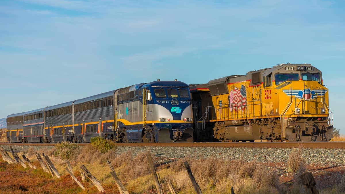 A photograph of two trains.