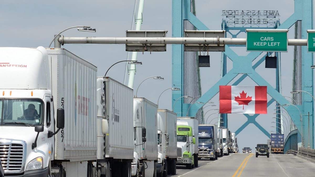 The Ambassador Bridge linking the United States and Canada.