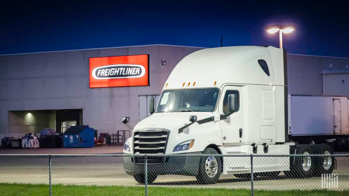 Freightliner truck and sign