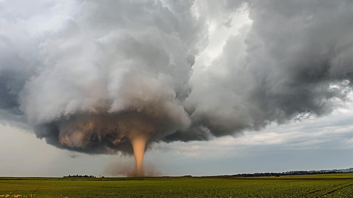 Tornado touching down in the countryside.