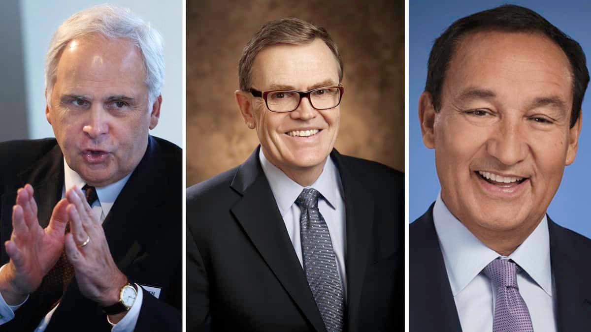 Head shots of FedEx, UPS and United Airlines CEOs.