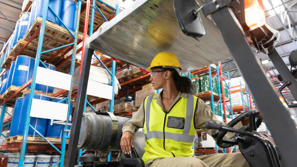 Forklift in warehouse