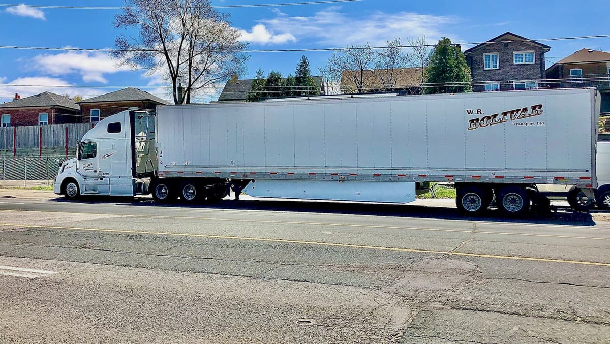 A tractor-trailer from Nova Scotia-based W.R. Bolivar Transport in Toronto, Canada