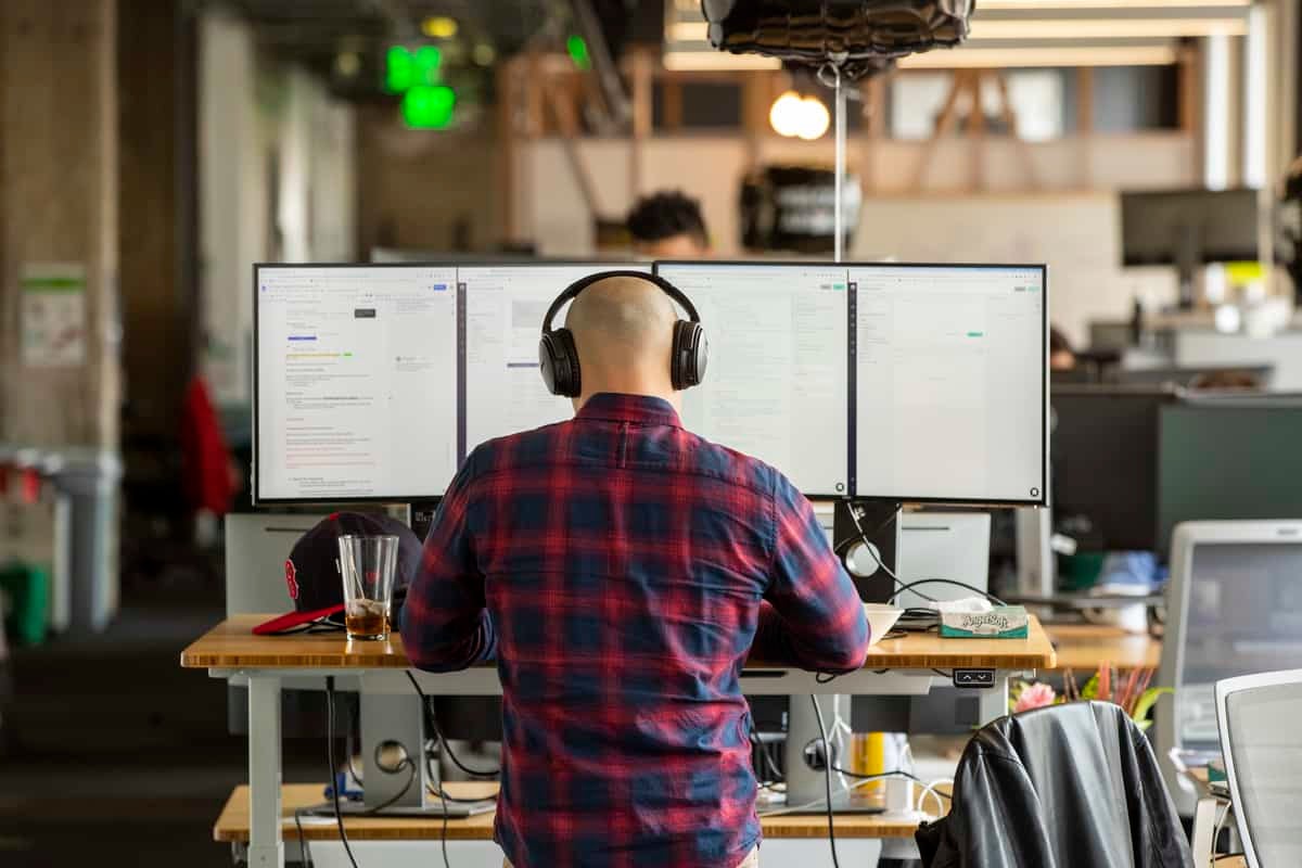 A Flexport product engineer at his workstation.