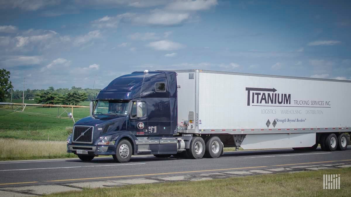 A tractor-trailer of Titanium Transportation Group. Titanium's U.S. brokerage helped increase revenue in the first quarter.