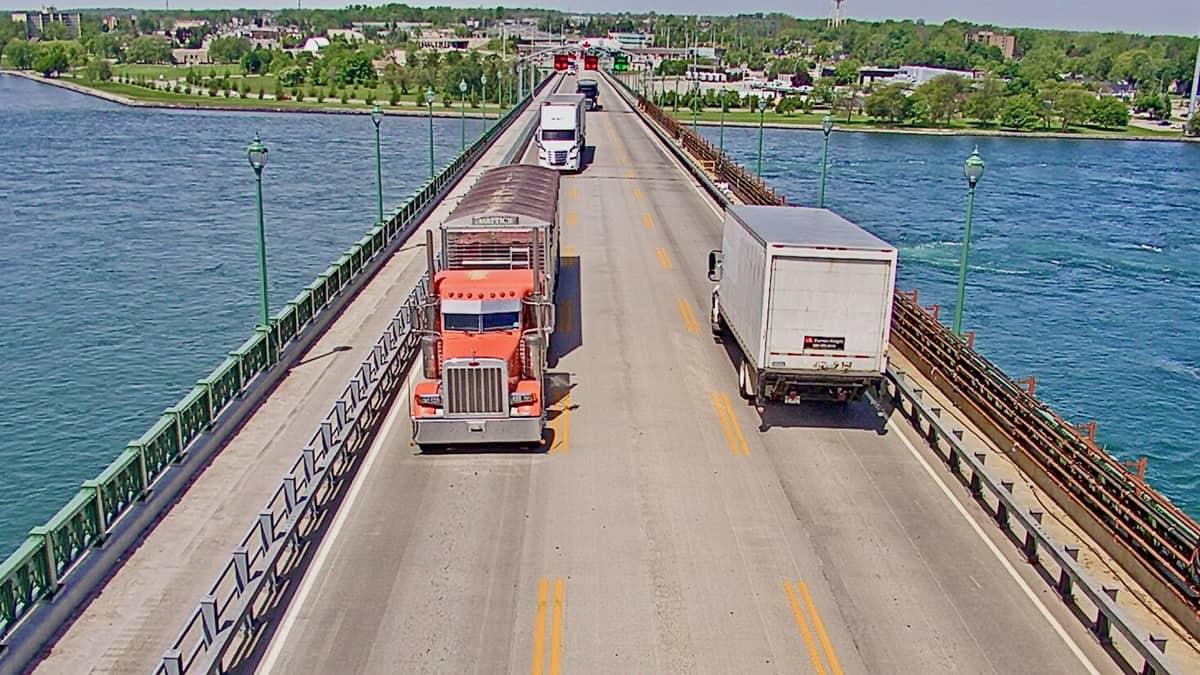 A view from a live web camera of trucks crossing the U.S-Canada border via the Peace Bridge