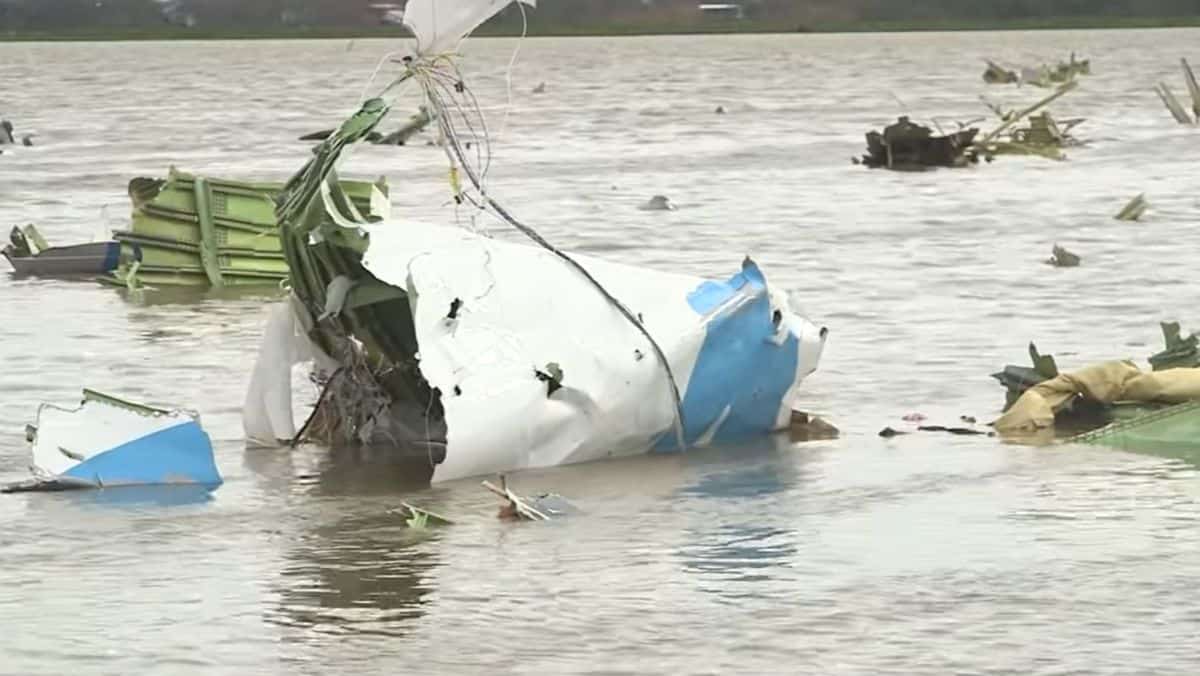 Debris of an Amazon Air cargo plane scattered in a swamp in Trinity Bay, Texas. The plane was operated by Atlas Air and investigators say the probable cause is pilot error.