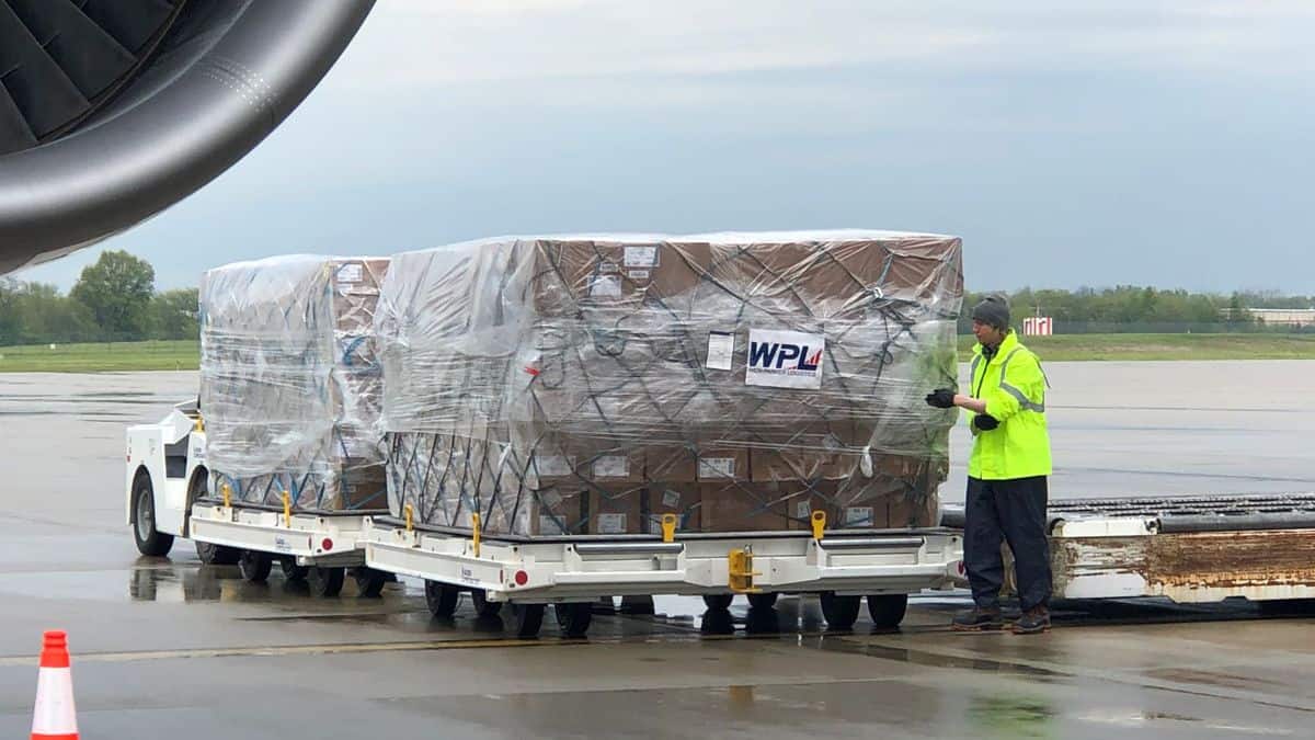 Big load of cargo on a pallet at the airport.