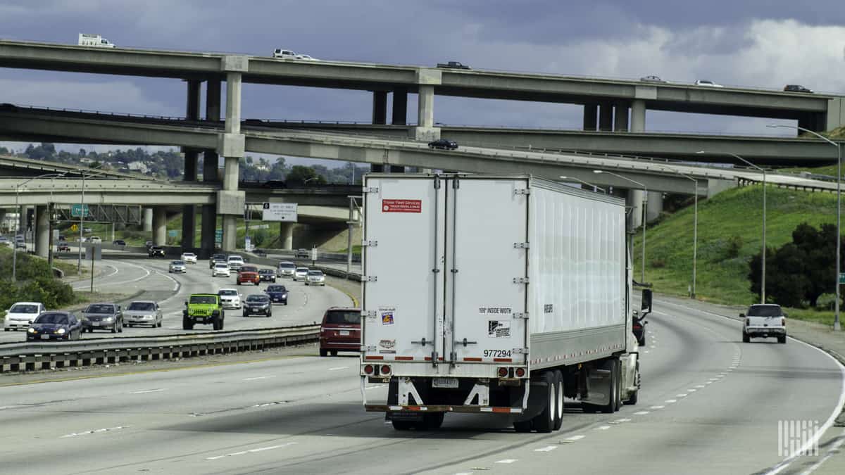 Truck traveling along highway