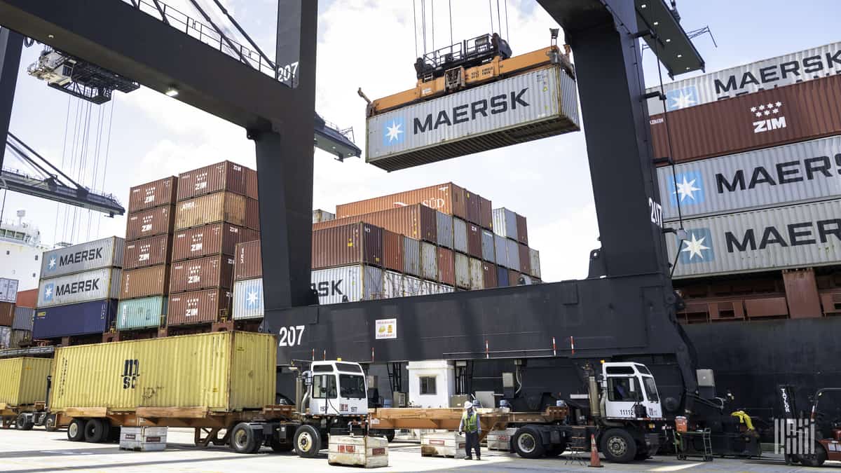 Cargo containers at a shipping port