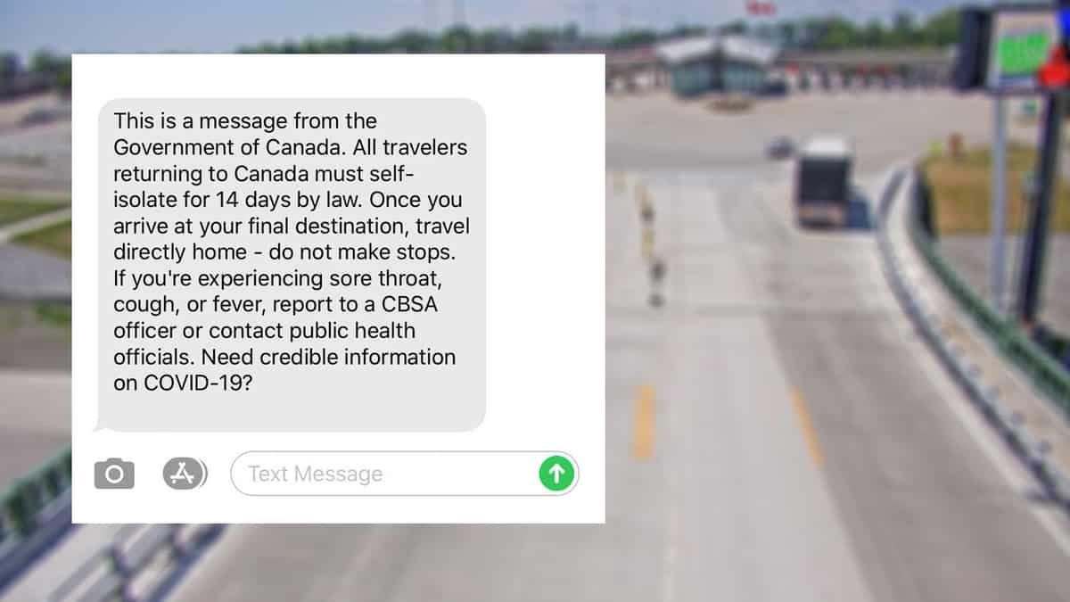 An image of a fake text message that tells recipients, including truckers, to self isolate for 14 days and includes a suspicious link.