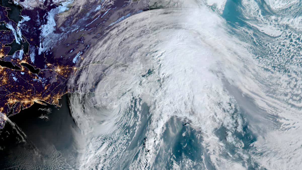 A satellite image of Teddy, a post-tropical storm that hit the Canadian province of Nova Scotia.