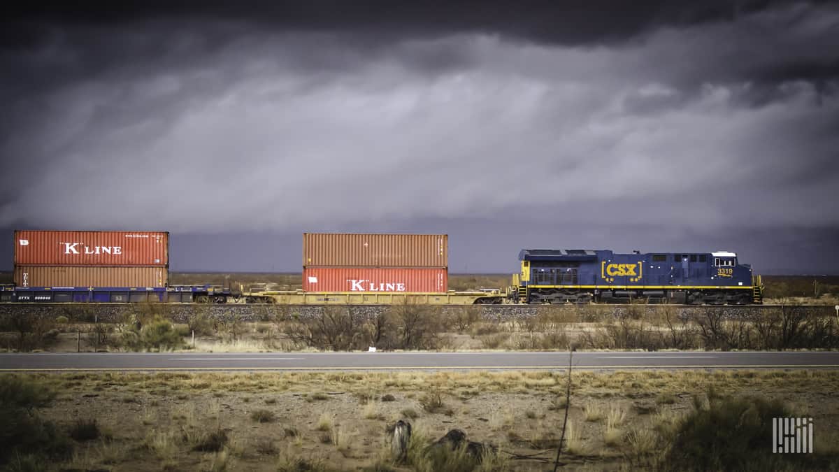 A photograph of a CSX train.