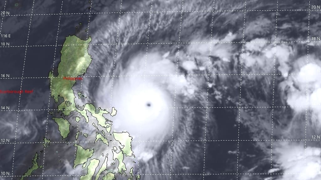 Satellite image of Super Typhoon Goni approaching the Philippines.