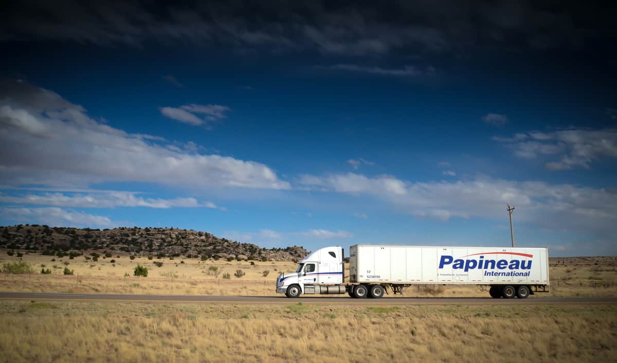 A tractor-trailer of TFI International carrier Papineau International. TFI said it pulled out of an acquisition of APPS Transport.