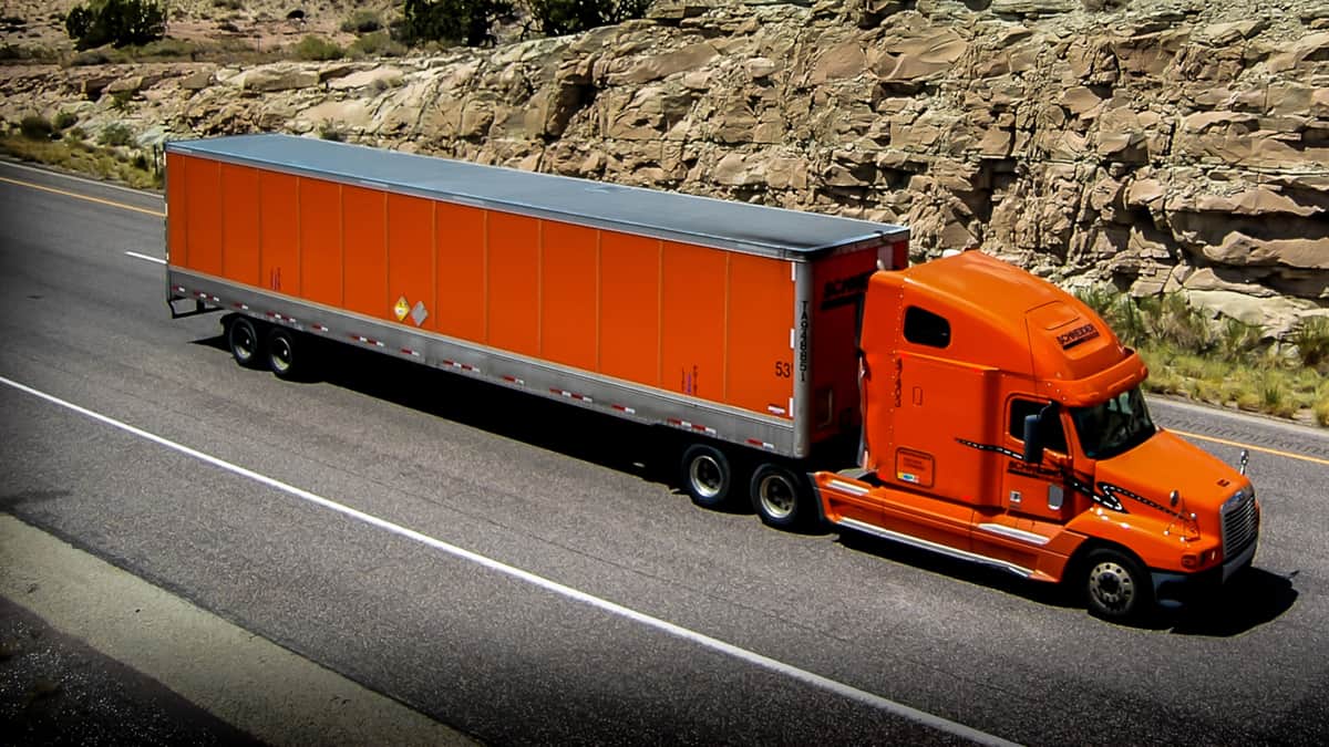 Schneider truck on highway