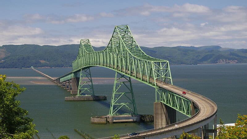 Aerial view of the Astoria-Megler Bridge.