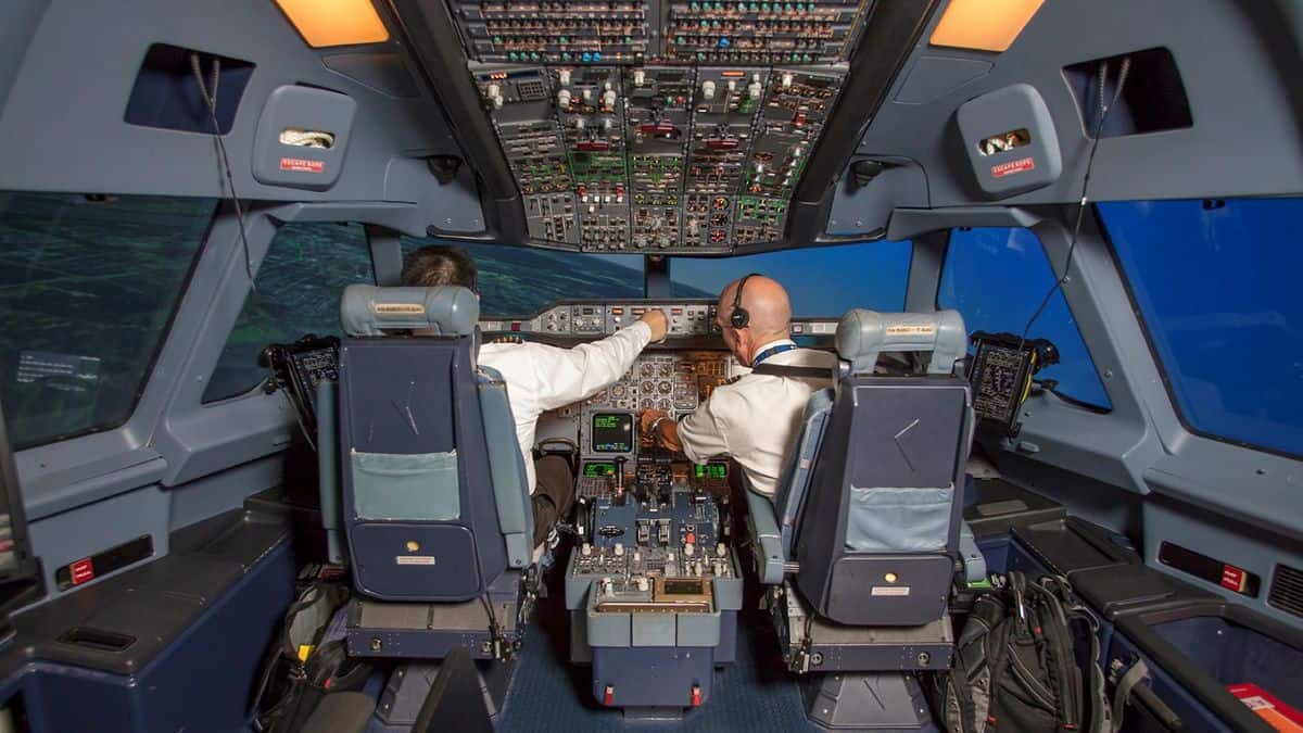 Inside a cockpit simulator.