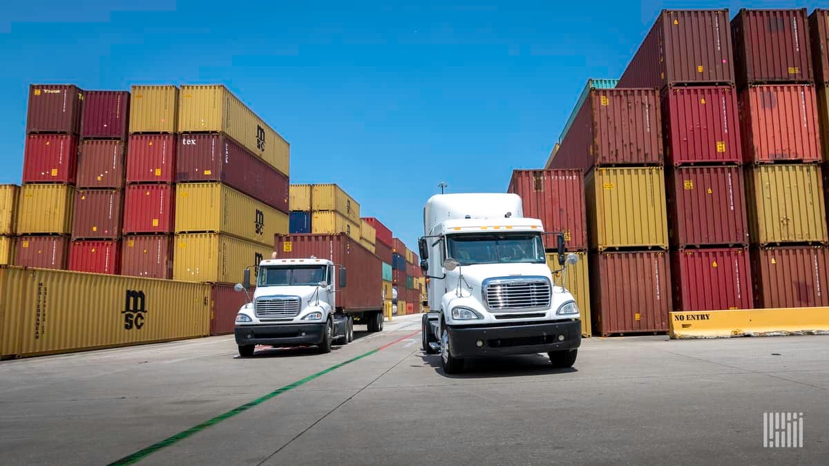 Drayage trucks at port