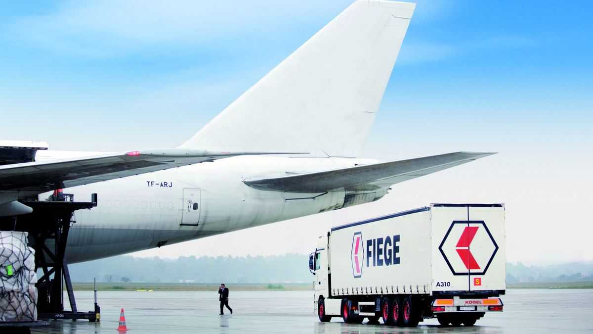 A white truck below tail of a white aircraft delivering cargo.