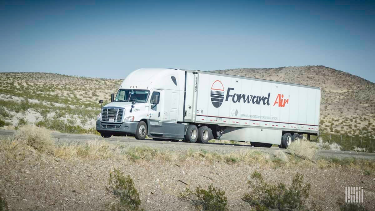 A Forward Air tractor-trailer seen from the front. The company was likely targeted in a cyberattack, experts say.