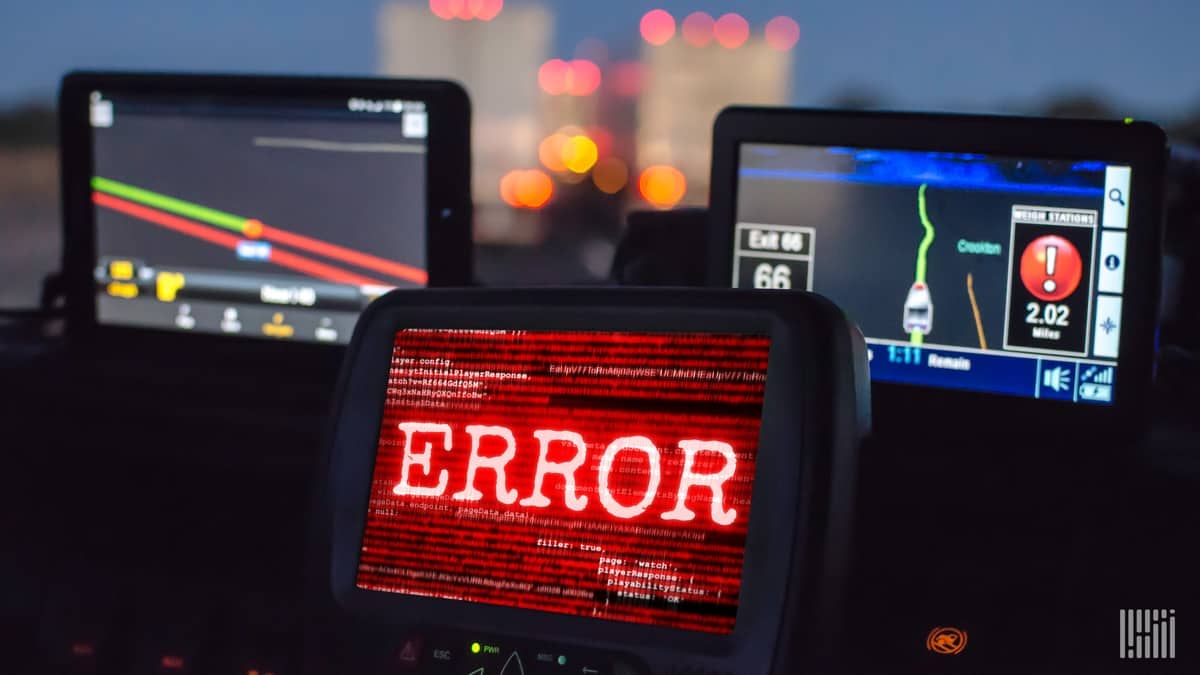 Screens inside the cab of a commercial truck. Ransomware attacks have been targeting the trucking industry.