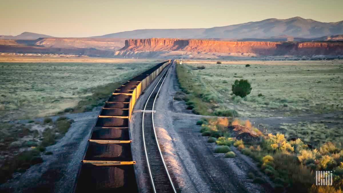 A photograph of a coal train.