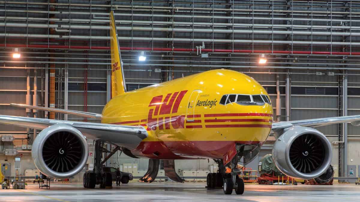 Bright yellow DHL cargo jet.