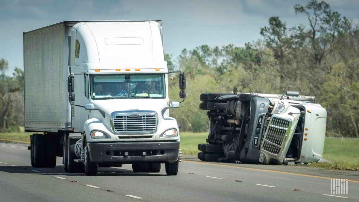 Tractor-trailer flipped by Hurricane Laura, August 2020.