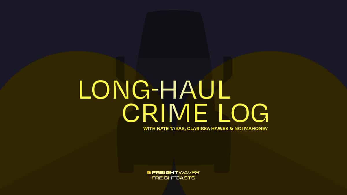 A logo with a semi-truck for the FreightWaves podcast Long-Haul Crime Log