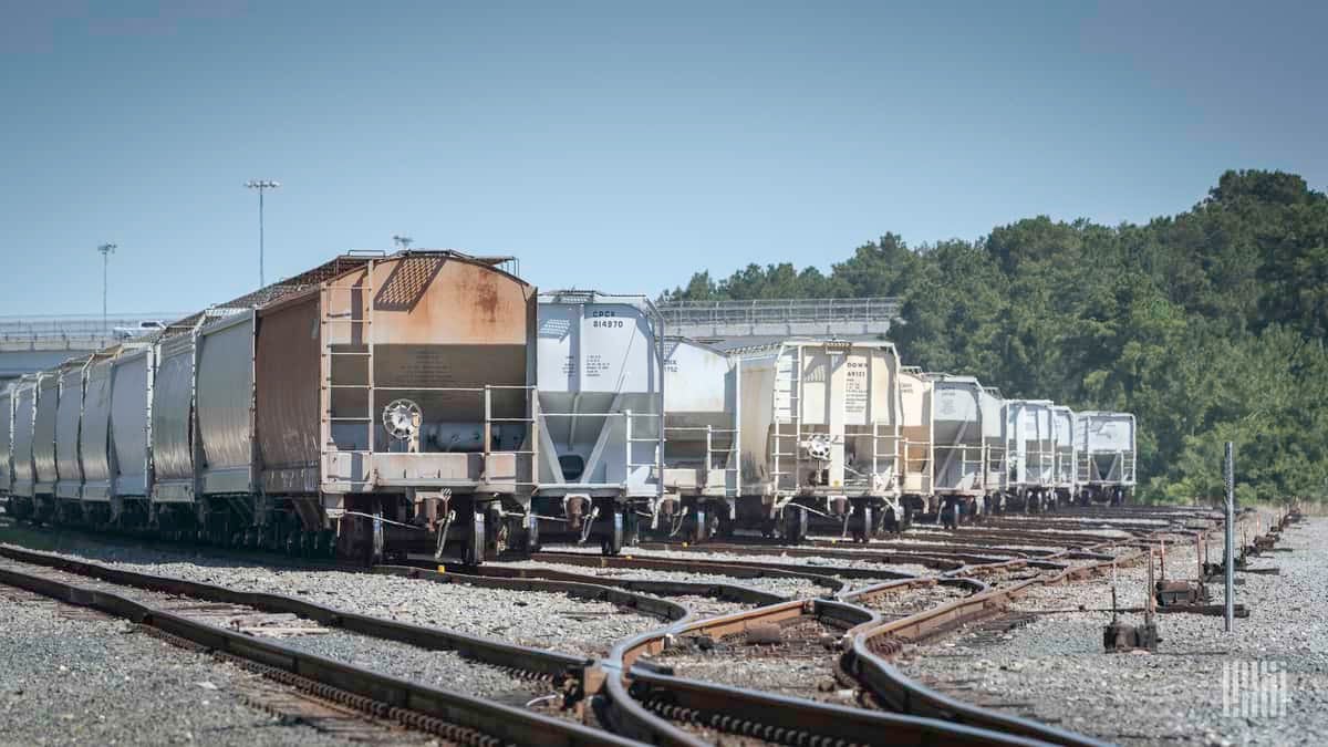 Rail stock of an OmniTRAX railroad. The company was hit in a ransomware attack.