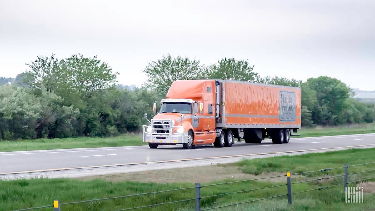 A tractor-trailer of Skelton Truck Lines. Most of the company is being solid at a premium price because of the COVID-19 vaccine rollout.