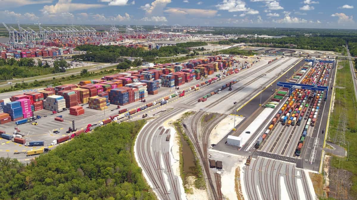 A photograph of a container terminal.