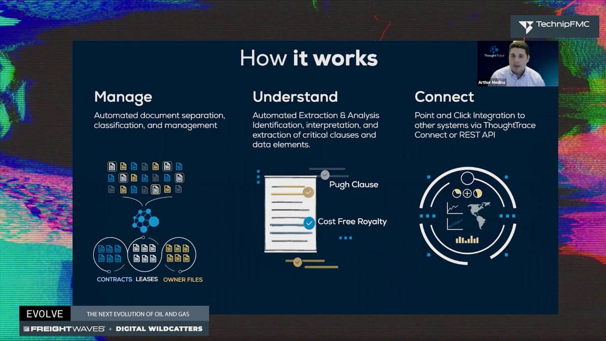 A screen from a live demonstration of the document analysis platform ThoughtTrace