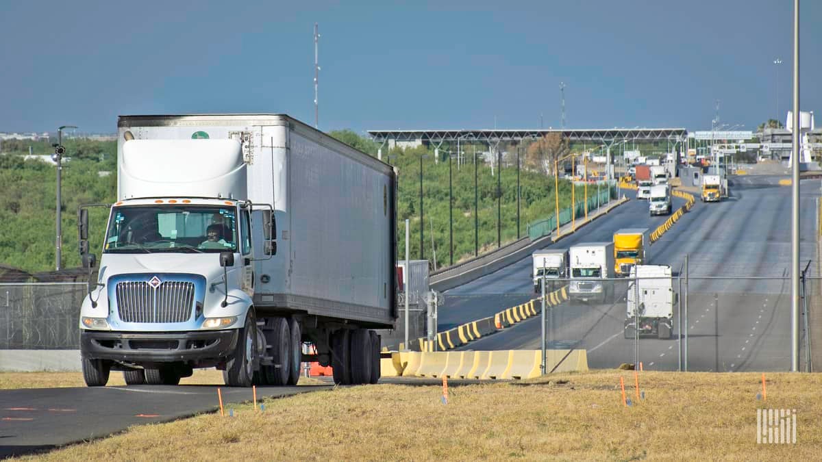 Mexican trucks near the U.S- Mexico border.